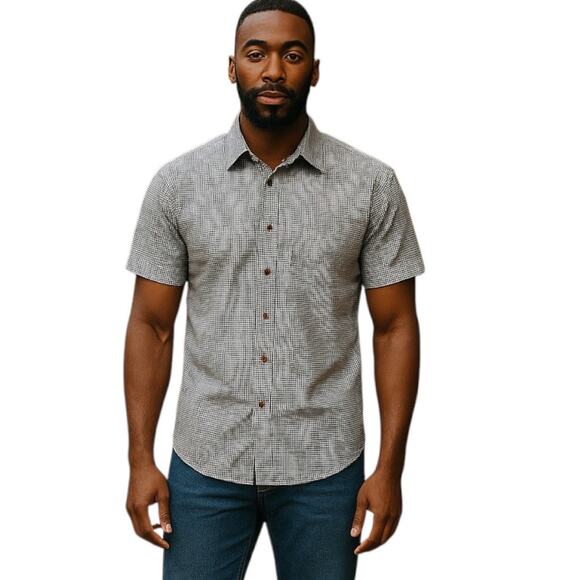 TRAVIS MATHEW Men's Gray and White Checkered Casual‎ Button Down Shirt Size S - Picture 1 of 12